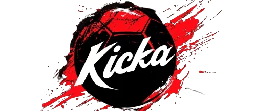 Dynamic Kicka football logo with red splashes.