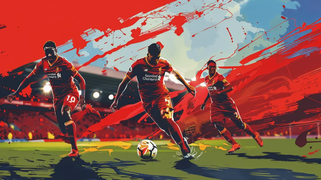 Stylized illustration of football players in action on field.