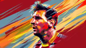 Colourful abstract digital art of a lionel messi football player.
