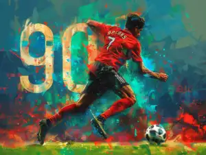 Footballer in action with 90 minutes